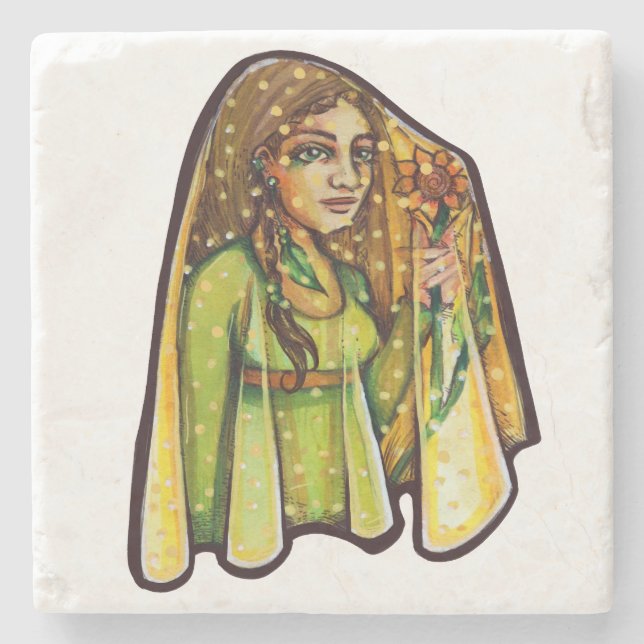 Summer Sunflower goddess artwork goddesses designs Stone Coaster (Front)