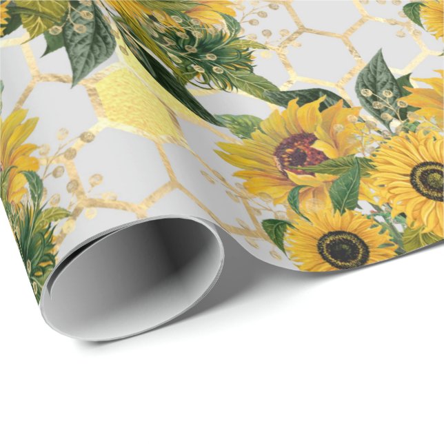Summer Sunflower Gold Honeycomb Gift Wrapping Paper (Roll Corner)
