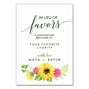 Summer Sunflower In Lieu of Favours Wedding Card