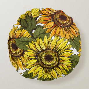 Summer Sunflower. Round Cushion