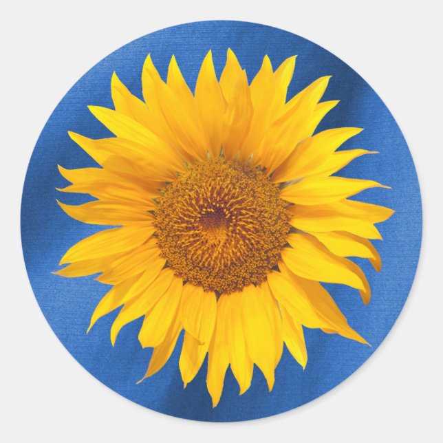 Summer Sunflower Royal Blue Wedding Favour Classic Round Sticker (Front)