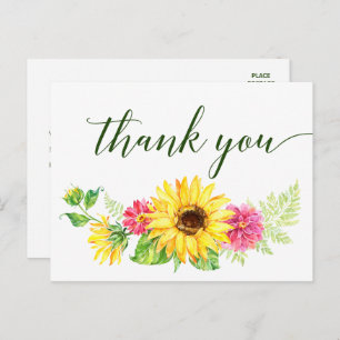 Summer Sunflower Thank You Postcard