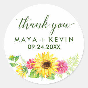 Summer Sunflower Thank You Wedding Favour Classic Round Sticker