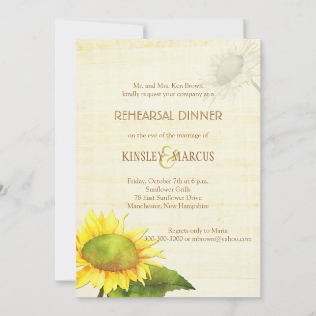 Summer Sunflower Wedding Rehearsal Dinner Invitation (Front)
