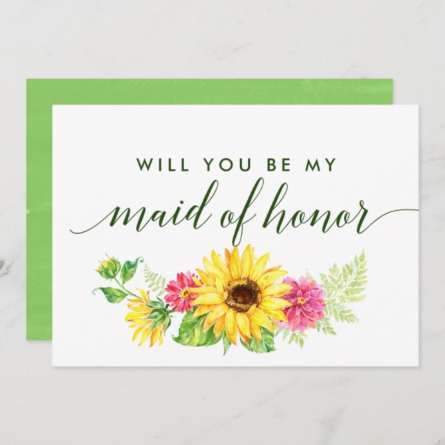 Summer Sunflower Will You Be My Maid Of Honour Invitation (Front/Back)