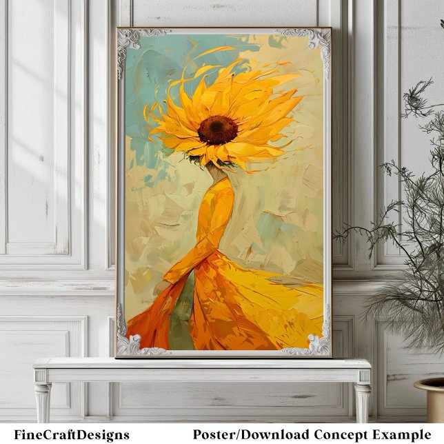 Summer Sunflower Woman Whimsical Painting B5L Poster (Creator Uploaded)