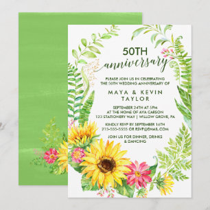 Summer Sunflower Wreath 50th Wedding Anniversary Invitation
