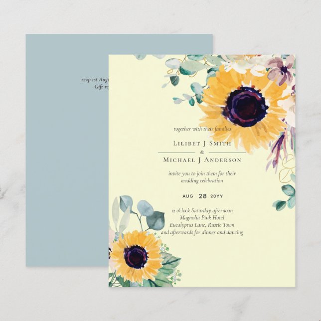 Summer Sunflowers Eucalyptus Greenery Wedding (Front/Back)
