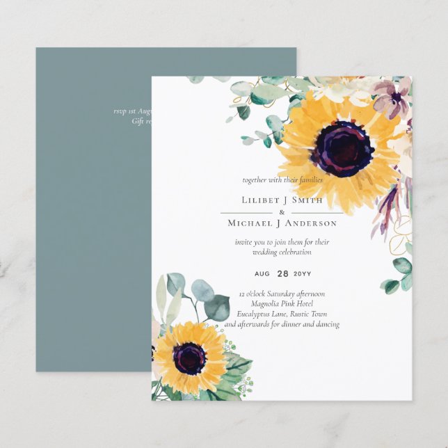 Summer Sunflowers Eucalyptus Greenery Wedding (Front/Back)