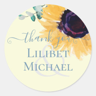 Summer Sunflowers Eucalyptus Greenery Wedding Classic Round Sticker