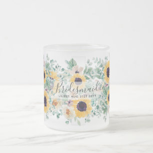 Summer Sunflowers Eucalyptus Greenery Wedding Frosted Glass Coffee Mug