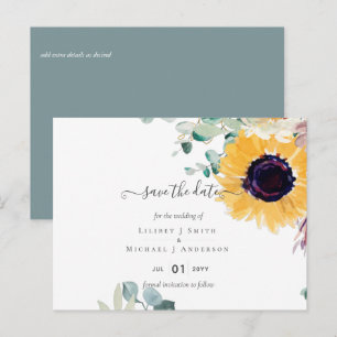 Summer Sunflowers Eucalyptus Greenery Wedding Postcard