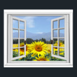 Summer Sunflowers Garden View Fake Window Poster<br><div class="desc">Summery sunflower garden view,  fake window scene,  for a windowless office wall. Fun,  realistic optical illusion scenic poster for an office or study wall.</div>