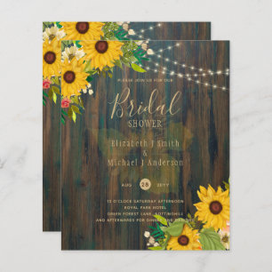 Summer Sunflowers Rustic Wood BRIDAL SHOWER INVITE