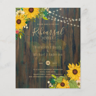 Summer Sunflowers Rustic Wood REHEARSAL DINNER Inv