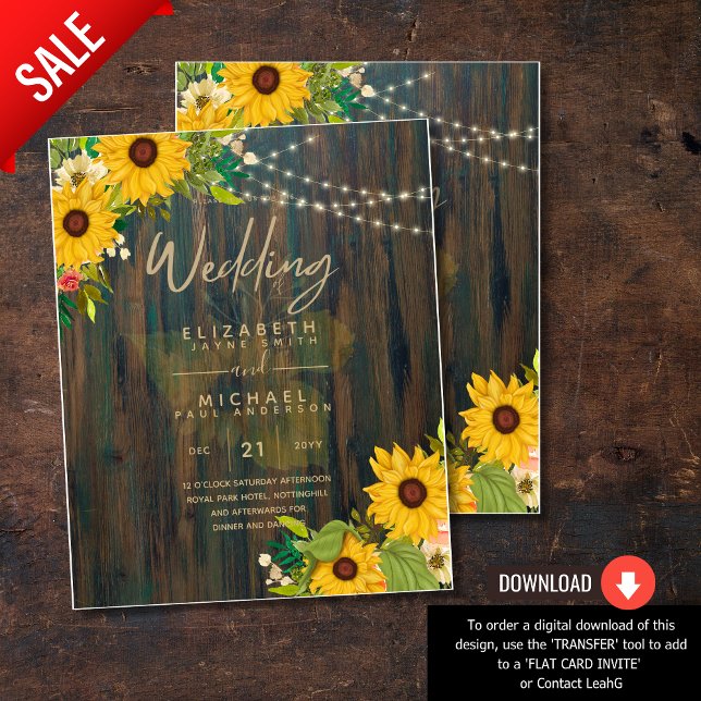 Summer Sunflowers Rustic Wood Wedding Invite Flyer (Creator Uploaded)
