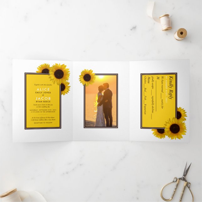 Summer Sunflowers, Wedding Suite Tri-Fold Invitation (Inside)