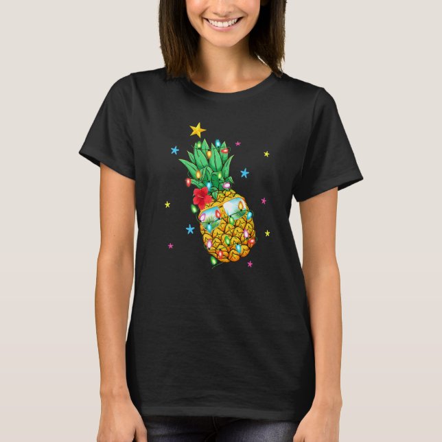 Summer Sunglasses Xmas Lighting Pineapple Christma T-Shirt (Front)