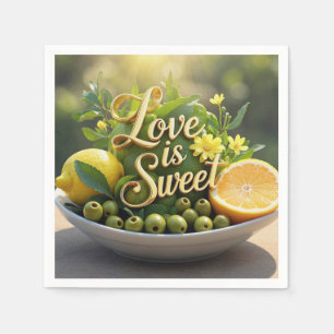 Summer sunny Lemons, olives, citrus slices Napkin