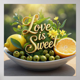 Summer sunny Lemons, olives, citrus slices  Poster