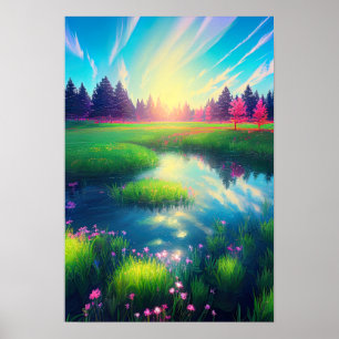 Summer Sunrise in Serene Meadow Poster