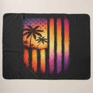 Summer Sunset American Vintage 4th Of July Sherpa Blanket