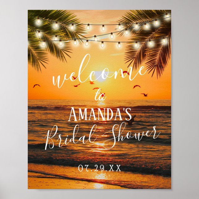 Summer Sunset Beach Bridal Shower Welcome Poster (Front)