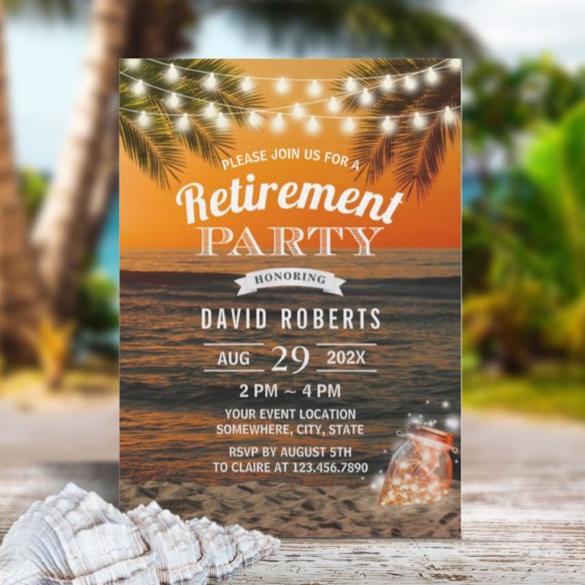 Summer Sunset Beach Glow Mason Jar Retirement Invitation (Creator Uploaded)