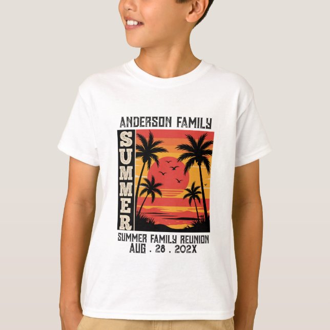Summer Sunset Beach Palm Tree Family Reunio T-Shirt (Front)
