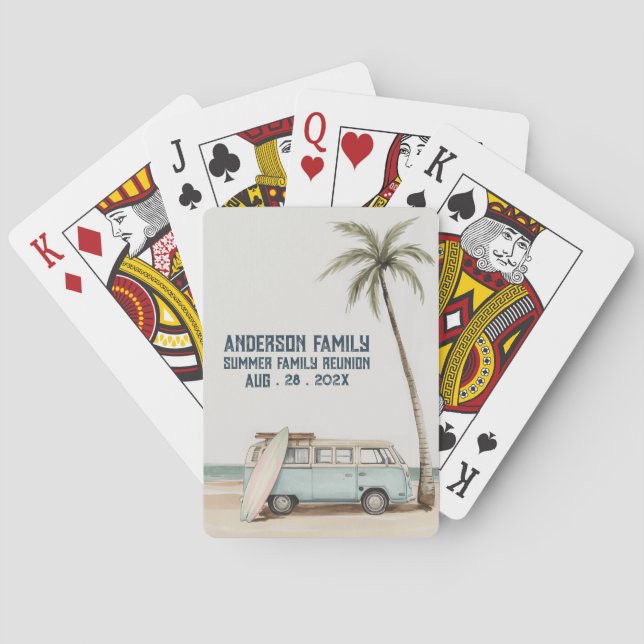 Summer Sunset Beach Palm Tree Family Reunion Playing Cards (Back)