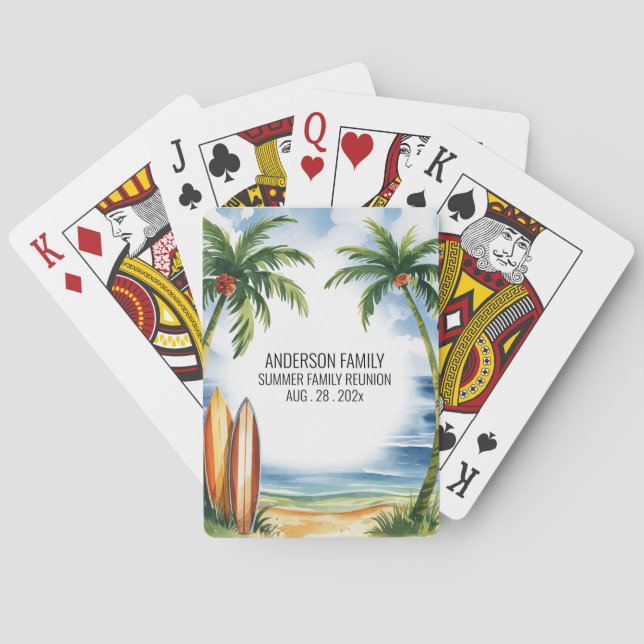 Summer Sunset Beach Palm Tree Family Reunion Poker Playing Cards (Back)