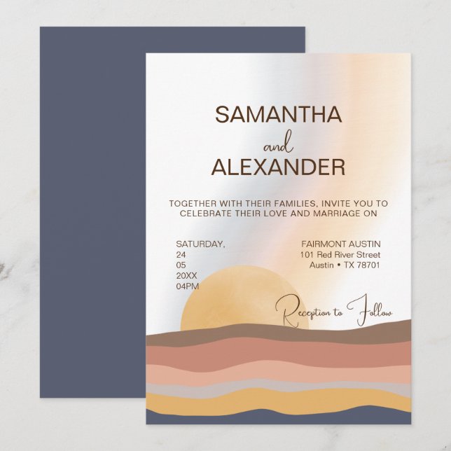 Summer Sunset Coastal Beach Wedding Invitation (Front/Back)