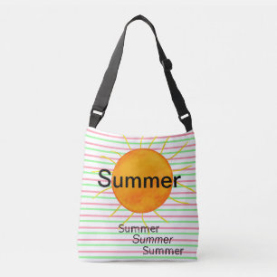 Summer Sunset Geometric Stripes Pink Green White Crossbody Bag