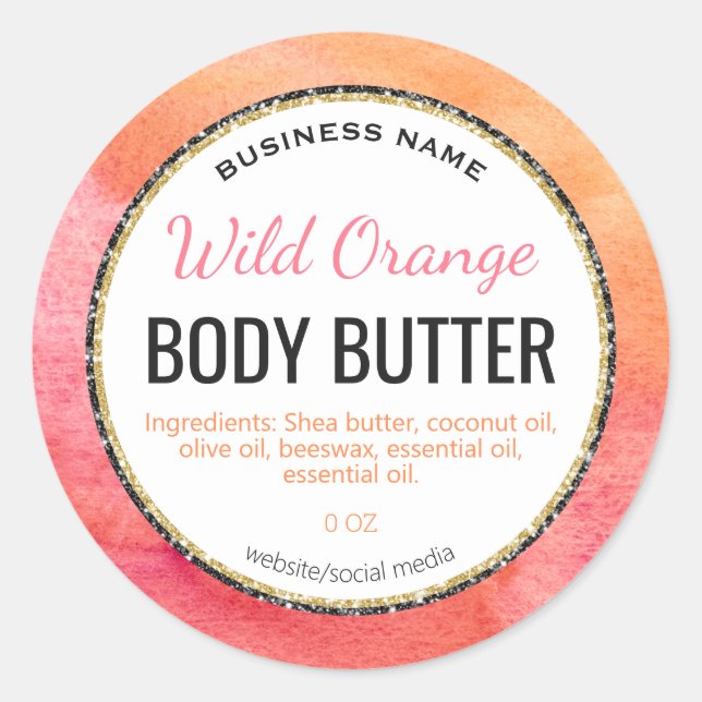 Summer Sunset Glitter Body Butter Labels (Front)