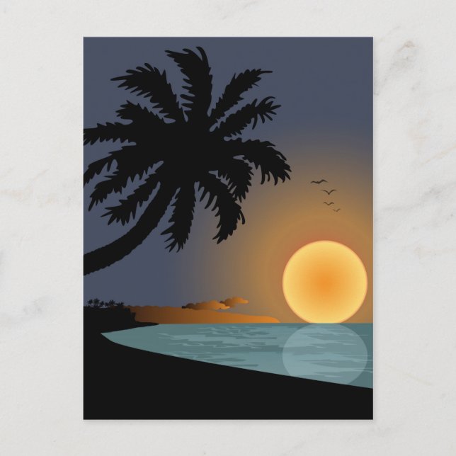 Summer sunset illustration with palm tree postcard (Front)