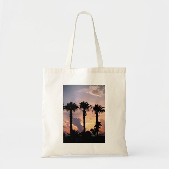 Summer Sunset Palm Tree Shopping Beach Tote Bag (Front)