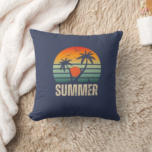 Summer Sunset Palm Tree T-Shirt for Kids Cushion (Blanket)