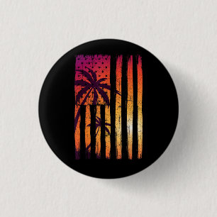 Summer Sunset Palm Trees American Flag Cool Spring 3 Cm Round Badge