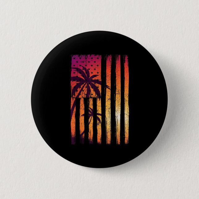 Summer Sunset Palm Trees American Flag Cool Spring 6 Cm Round Badge (Front)