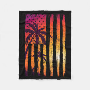 Summer Sunset Palm Trees American Flag Cool Spring Fleece Blanket