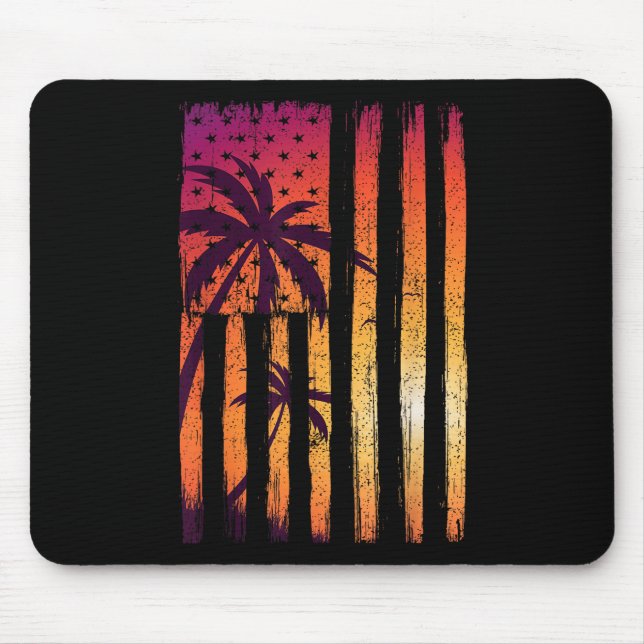 Summer Sunset Palm Trees American Flag Cool Spring Mouse Mat (Front)