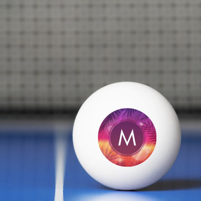 Summer Sunset Palm Trees Monogram Purple Orange Ping Pong Ball (Net)