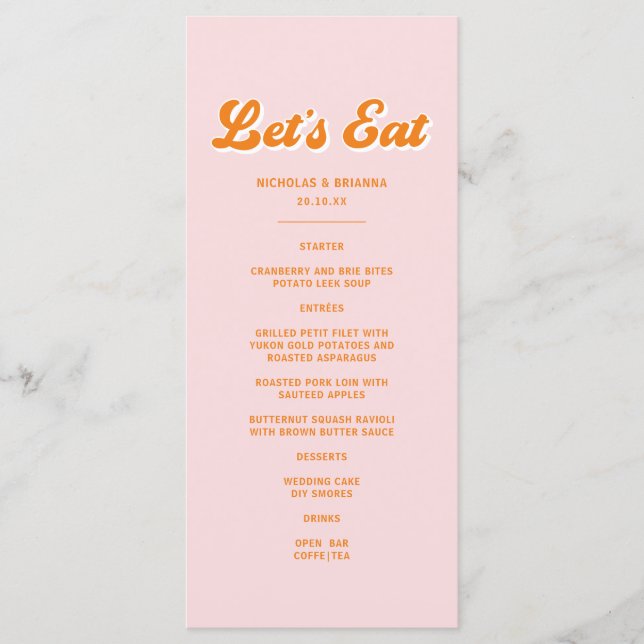 Summer Sunset Pink and Orange Tropical Wedding Menu (Front)