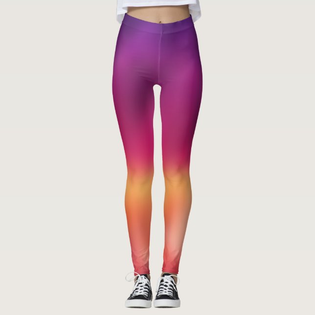 Summer Sunset Purple Orange Ombre Leggings (Front)