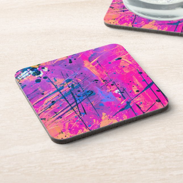 Summer Sunset Splatter Paint Abstract Coaster (Left Side)