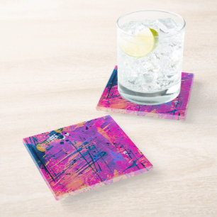 Summer Sunset Splatter Paint Abstract Glass Coaster