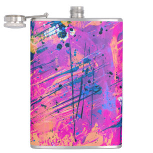 Summer Sunset Splatter Paint Abstract Hip Flask
