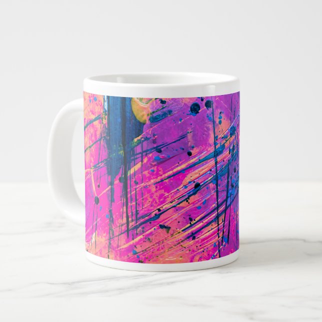 Summer Sunset Splatter Paint Abstract Large Coffee Mug (Front Left)