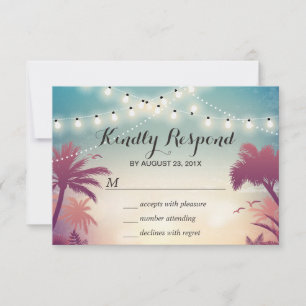 Summer Sunset String Lights Palm Tree RSVP Card