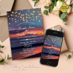 Summer Sunset String Lights Tropical Beach Wedding Invitation<br><div class="desc">Invite your guests to celebrate your special day with our uniquely enchanting Summer Sunset Tropical Beach String Lights Wedding Invitation. Designed with love by Mylini Design, this personalised invite features a stunning beach sunset backdrop, vibrant tropical hues, and charming string lights that perfectly capture the warmth and romance of a...</div>